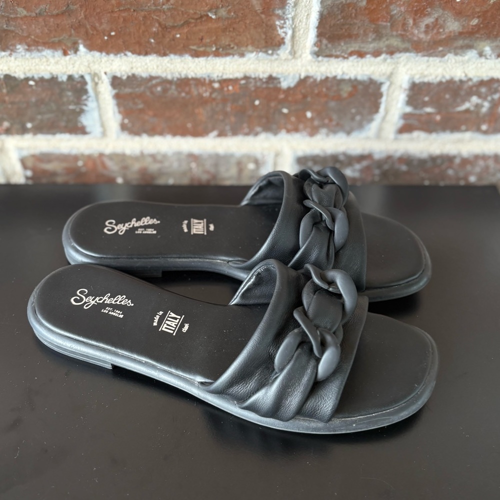 Seychelles Tulum Black Chain Leather Slide Sandals Shoes Size 9.5 - Picture 2 of 13